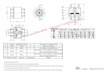 สปริงเช็ควาล์วทองเหลือง LL5001A 1/2